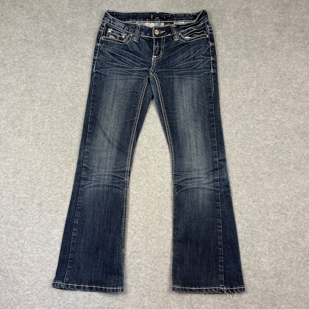 Soundgirl Jeans Women 3 Blue Bootcut Y2K Sequin Embroidered Flap Pocket